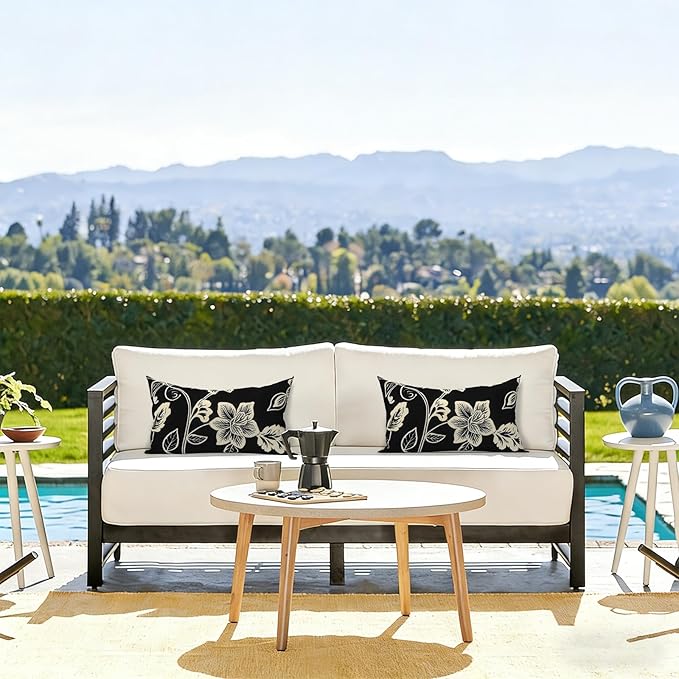 LVTXIII Outdoor/Indoor Lumbar Pillow Covers, Patio Decorative Lumbar Pillow Covers, All Weather Cushion Cases for Sofa, Patio Couch Decoration 12x20, 2 Pack, Elegant Vines Black