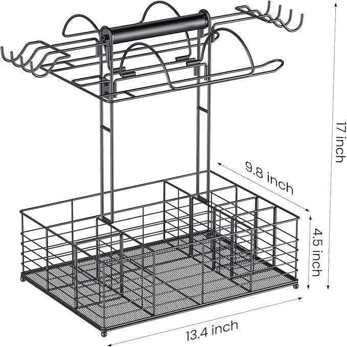 Grill Caddy for Outdoor Grill with 2 Paper Towel Holders,Barbecue Tool Sets Storage Organizer,BBQ Caddy for Outdoor Grill with 9 Compartments & 8 Hooks,Picnic Caddy Grilling Gifts for Men