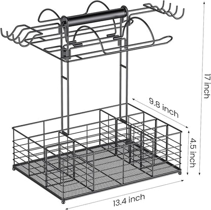 Grill Caddy for Outdoor Grill with 2 Paper Towel Holders,Barbecue Tool Sets Storage Organizer,BBQ Caddy for Outdoor Grill with 9 Compartments & 8 Hooks,Picnic Caddy Grilling Gifts for Men