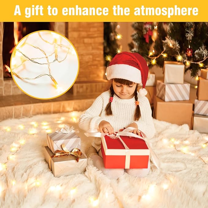 33FT Warm White String Lights – 100 LED Waterproof Fairy Lights on Clear Wire, Indoor Outdoor Christmas Wedding Patio Bedroom Party Decorations