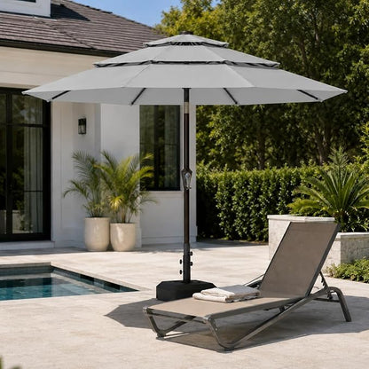 10ft Patio Umbrella, 3-Tier Vented Outdoor Table Umbrella with 8 Sturdy Fiberglass Ribs, Windproof Market Umbrella with Push Button Tilt and Crank, UV Protection for Deck, Pool, Light Gray