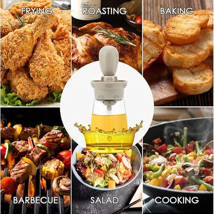 Oil Dispenser with Brush - 2 IN 1 Glass Olive Oil Dispenser Bottle with Silicone Basting Brush for Kitchen BBQ Grilling Baking Cooking, T-OB22, Red