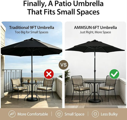 AMMSUN 6FT Patio Umbrella, Outdoor Table Umbrella with Push Button Tilt | UPF50+ Sun Protection and Water-Resistant Fabric, Premium Steel Pole and Ribs, Height-Adjustable and Push-Button Tilt