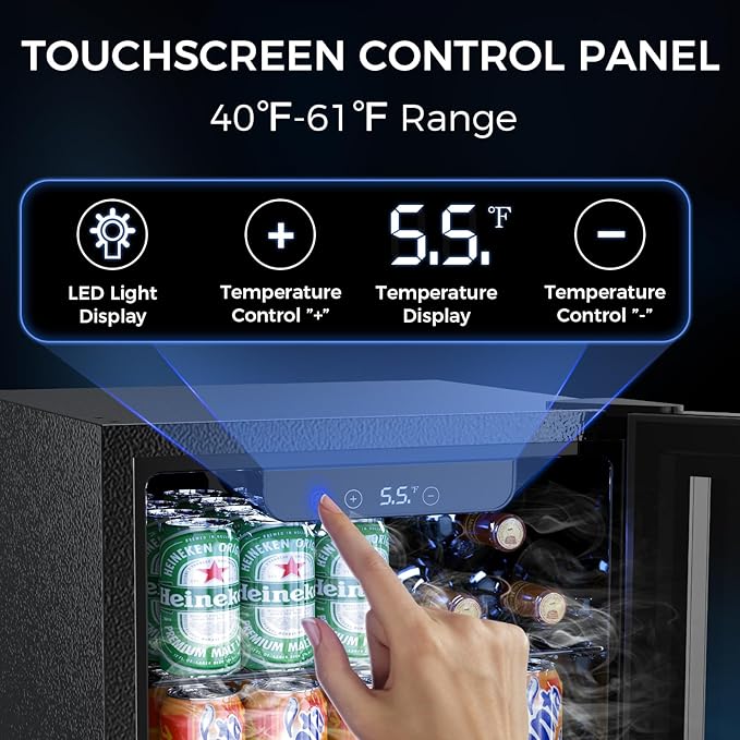 Electactic 68 Cans Beverage Refrigerator Cooler, 1.7 cu.ft Mini Fridge Glass Door Drink Cooler for Beer, Soda,Wine, Digital Temperature Control for Home Office Bar