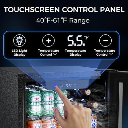 Electactic 68 Cans Beverage Refrigerator Cooler, 1.7 cu.ft Mini Fridge Glass Door Drink Cooler for Beer, Soda,Wine, Digital Temperature Control for Home Office Bar