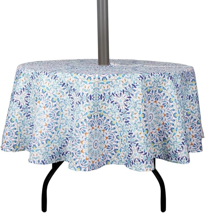 EHouseHome Outdoor and Indoor 70inch Round Tablecloth with Umbrella Hole and Zipper, Waterproof Zippered Patio Table Cloths, Spring/Summer Table Covers for Backyard Circular Table/BBQs/Picnic