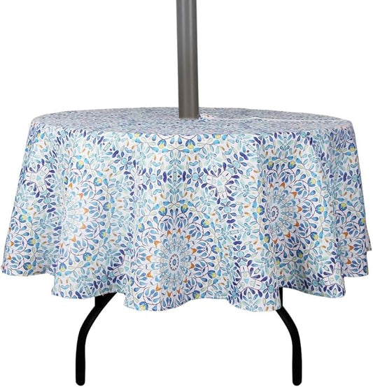 EHouseHome Outdoor and Indoor 70inch Round Tablecloth with Umbrella Hole and Zipper, Waterproof Zippered Patio Table Cloths, Spring/Summer Table Covers for Backyard Circular Table/BBQs/Picnic