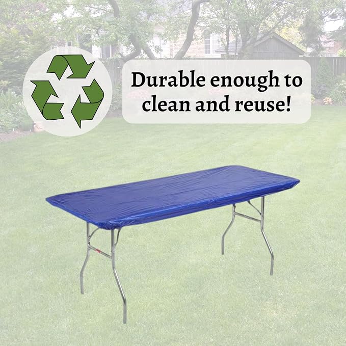 8' Rectangular Plastic Table Covers 30" x 96" (8 Feet), (10 Pack, Royal Blue)