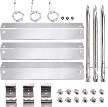 Criditpid Grill Replacement Parts for Chargriller 5050, 5650, 3001, 3030, 5072, 3008, 4000, 5252, 5050 Grill Models, Stainless Steel Heat Plates, Burner Tubes, Hanger Brackets, Electronic Ignitor.