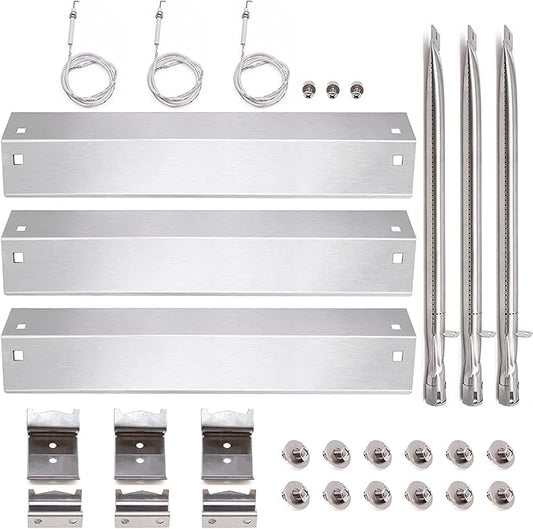 Criditpid Grill Replacement Parts for Chargriller 5050, 5650, 3001, 3030, 5072, 3008, 4000, 5252, 5050 Grill Models, Stainless Steel Heat Plates, Burner Tubes, Hanger Brackets, Electronic Ignitor.