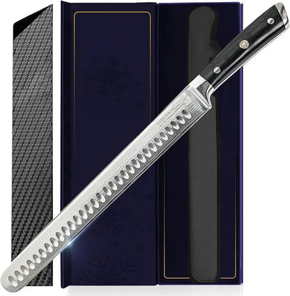 Luxury Brisket & Carving Knife - Thoughtful Gifts for Men and Dad - 12" Japanese AUS-10V Damascus Steel - 63+ HRC - Razor Sharp, Full Tang, Military Grade Ergonomic Handle
