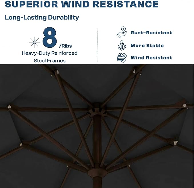 10FT Patio Umbrella, 2 Tier Outdoor Table Umbrella, Large Vented Market Umbrellas with Push Button Tilt and Crank, 8 Sturdy Ribs for Backyard, Deck, Pool, UPF50+ UV Protection