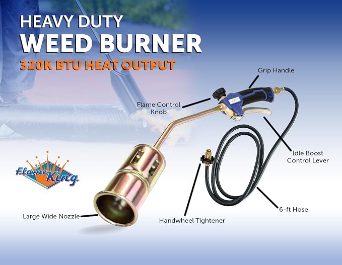 Flame King Propane Torch Kit Heavy Duty Weed Burner Powerful 320,000 BTU with 6-ft Hose Regulator Assembly