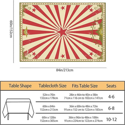 TKS MITLAN Vintage Circus Tablecloth 60x84 Inch Rectangular Carnival Red Stars Sunbeam Fun Performing Art Oblong Table Cloth Kitchen Table Decorations for Home Dinner Party