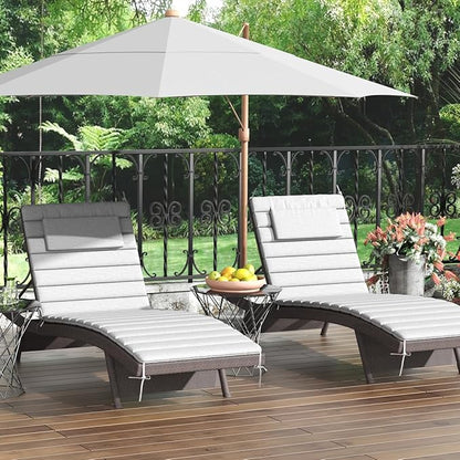 Sundale Outdoor Olefin Quilted Lounge Cushion Set of 2, Patio Foldable Chaise Lounger Cushion, Water-Resistant Lounge Chair Pad with Straps Light Gray, 80 x 26 inches