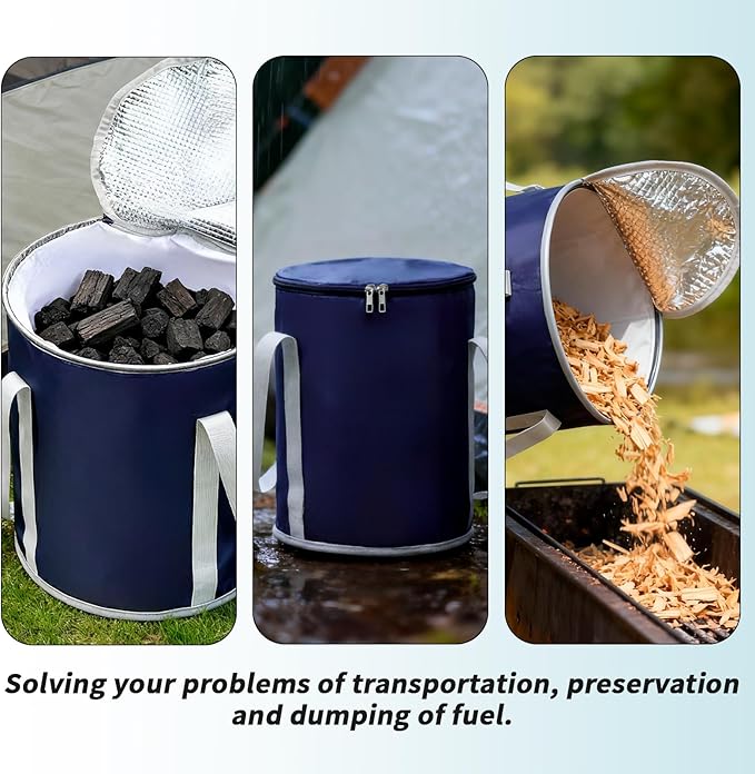 20 Lbs Wood Pellet Storage Bag：Outdoor Waterproof Firewood Carrier, BBQ Smoker Charcoal Fuel Container, Camping Fire Wood Carrying Accessories