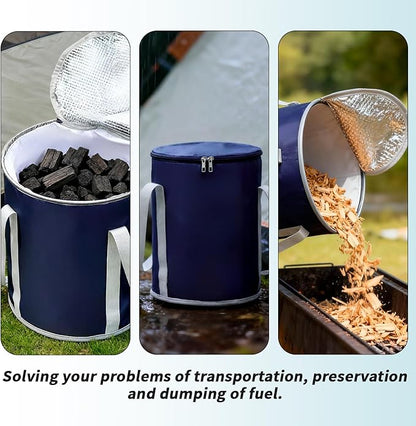 20 Lbs Wood Pellet Storage Bag：Outdoor Waterproof Firewood Carrier, BBQ Smoker Charcoal Fuel Container, Camping Fire Wood Carrying Accessories