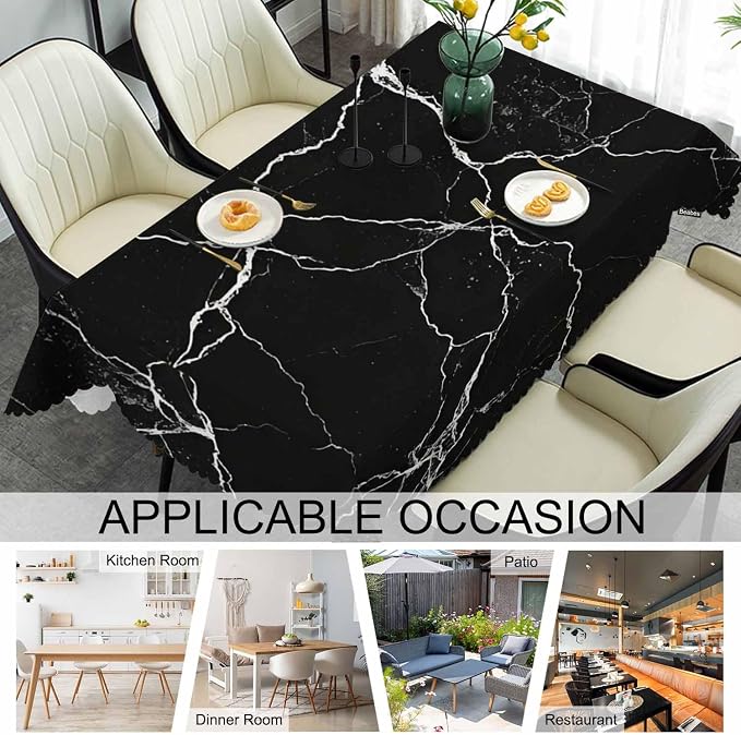 Decorative Tablecloth Marble Black, Grunge Stone Marble Black Kitchen Table Cover Oblong 52"X70" Tablecloths Dining Table Cloth Buffet Parties Patio and Camping