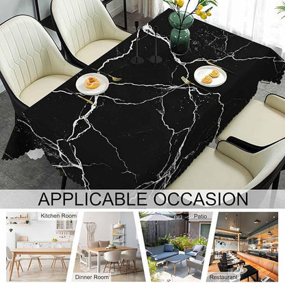 Decorative Tablecloth Marble Black, Grunge Stone Marble Black Kitchen Table Cover Oblong 52"X70" Tablecloths Dining Table Cloth Buffet Parties Patio and Camping
