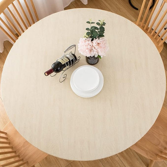 LIBERECOO Round Vinyl Fitted Tablecloth with Flannel Backing Elastic Edge Table Cover Waterproof Stain-Resistant Wipeable Tablecloths Fits 40-44" Round Tables