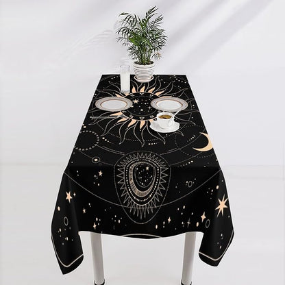 Vintage Tarot Moon Tablecloth Boho Mystical Crescent Cosmic Zodiac Star Galaxy Space Table Cloth Water Resistant Wipeable Table Cover for Picnic Party Holiday Kitchen Dinner Table 55"x75"