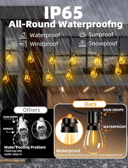Outdoor Patio String Lights: S14 Shatterproof Bulb Outside Waterproof Light - 200FT 60M Remote Dimmable Connectable Hanging Outdoor Electric Lighting - Garden Backyard Yard Gazebo Porch Party