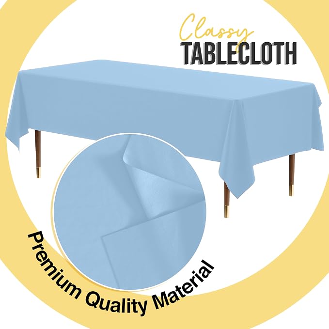 Exquisite 66% Thicker Premium Plastic Table Cloth Rectangle Table Cover 0.5 Mil 24 Pack Light Blue Table Cloth 54 Inch x 108 Inch Disposable Tablecloth Won't Tear Easily Like Cheap Thin Brands