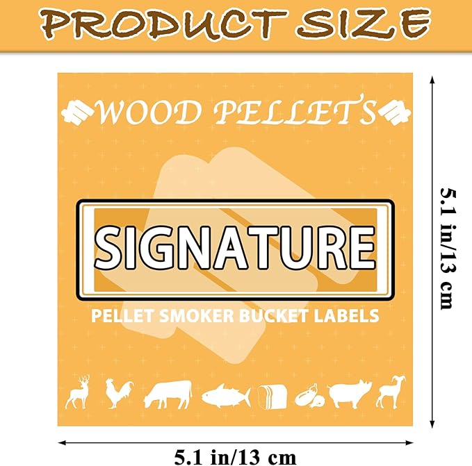 12PCS Smoker Grill Pellets Label Stickers for Wood Pellet Storage Containers Pellet Storage Bucket, Smoker Grill Wood Pellet Labels, 5.1”x 5.1”Easy to Identify Different Pellets & Food Recommendations