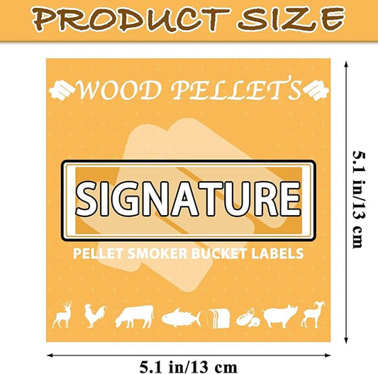 12PCS Smoker Grill Pellets Label Stickers for Wood Pellet Storage Containers Pellet Storage Bucket, Smoker Grill Wood Pellet Labels, 5.1”x 5.1”Easy to Identify Different Pellets & Food Recommendations