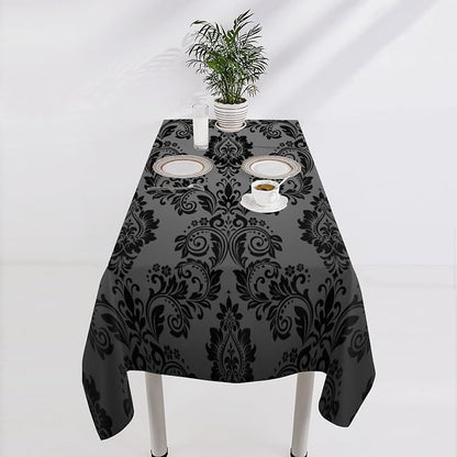 Gothic Black Damask Tablecloth, Vintage Floral Exotic Bohemian Antique Victorian Table Cloth Water Resistant Table Cover for Farmhouse Party Holiday Kitchen Dinner Table 55x55