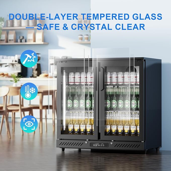 Antarctic Star Commercial Beverage Refrigerator, 6.5 Cu. Ft. Freestanding Glass Double Glass Door Wine Fridge, Adjustable Shelves, Door Lock, 32-50°F Digital Control, Auto Defrost, Commercial Use