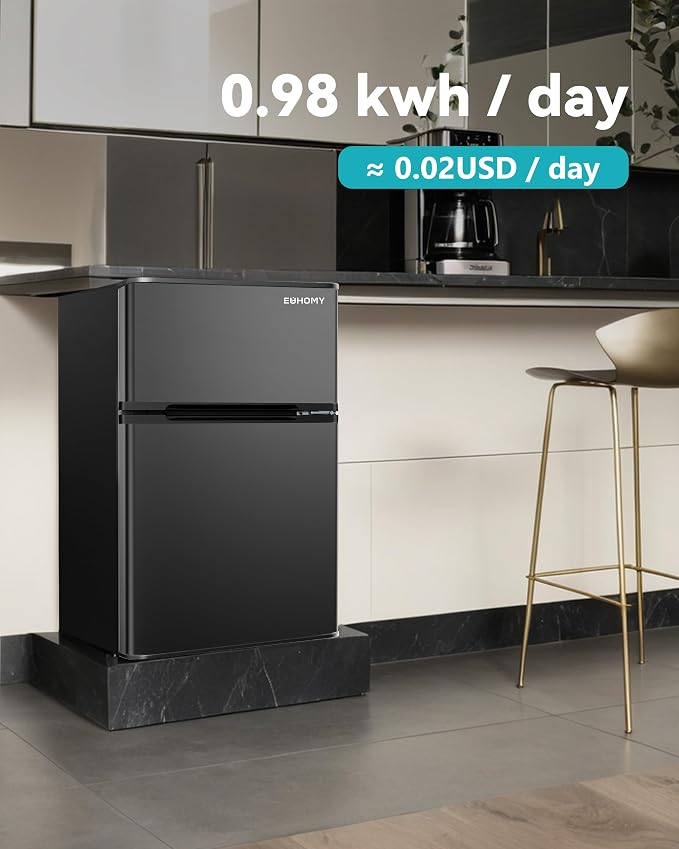 EUHOMY Mini Fridge with Freezer, 3.2 Cu.Ft Mini Refrigerator, Dorm Fridge with 2 Door For Bedroom/Apartment/Office-Food Storage Cooling Drink, New Black