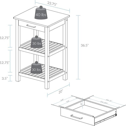 Casual Home Sunrise (Small) with Solid Harvest Hardwood Top Kitchen Island, 22.75"W, Natural&White