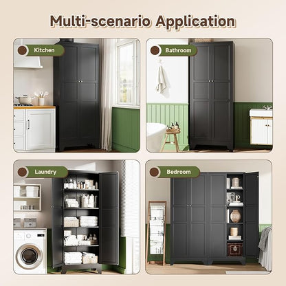Letaya 75" H Metal Storage Cabinet with 2 Doors and 4 Shelves,Tall Kitchen Pantry Cabinets,Farmhouse Utility Pantry Organizers for Cupboard/Dining/Bathroom/Home Office/Garage Room,Black