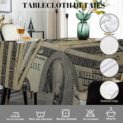Swono US Dollar Tablecloth Money Hundreds of 100 Dollar Bills Decorative Table Cover for Home, Kitchen, Picnic, Party Banquet and Holiday Tablecloth, 52x70 Inch(4-6 Seats)