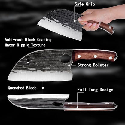 ROCOCO Serbian Chef Knife 6.5" Butcher Knife Japanese Full Tang Boning Chopping Viking Cleaver with Sheath for Kitchen Outdoor BBQ Camping Father Mother Christmas Gift Gift Men