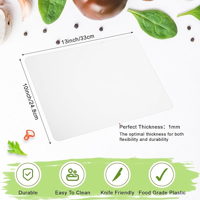 Hushee 100 Count Disposable Cutting Board Sheets 10 x 13 Inch Flexible Plastic Disposable Sheets Cutting Mat Large Chopping Boards for Kitchen Cooking Traveling Camping Tailgating BBQ(White)