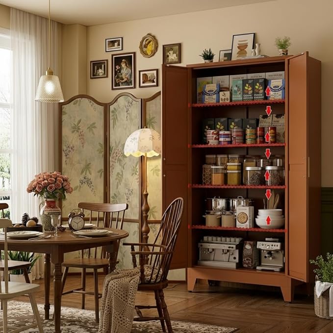 71" H Metal Storage Cabinet,Food Pantry Cabinets with Doors,Tall Cabinet,Kitchen Pantry Storage Cabinets