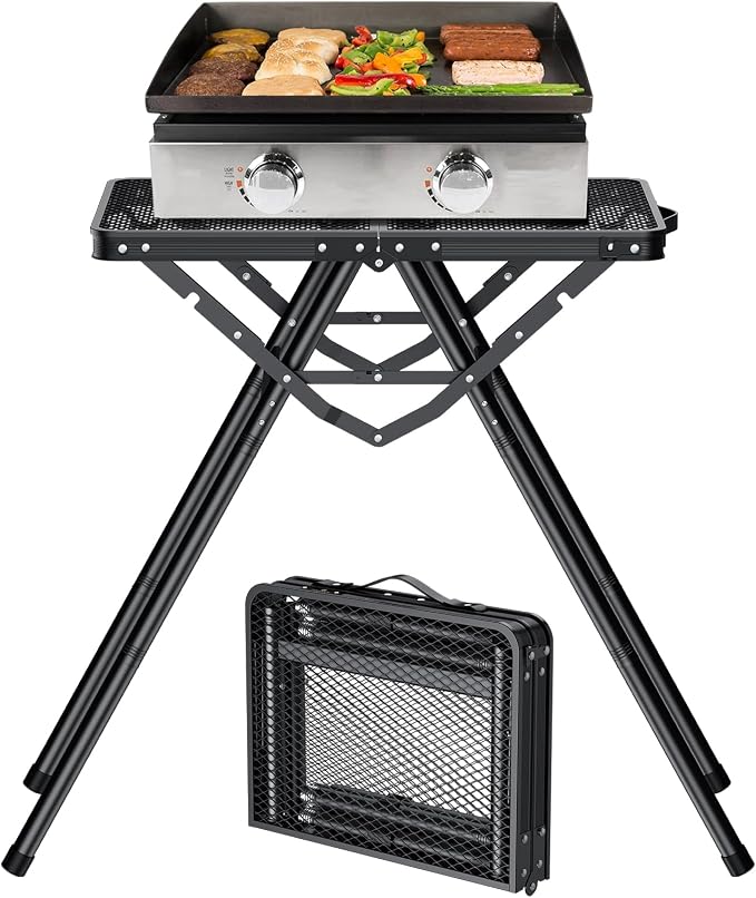 FUNYKICH Folding Grill Tables for Outside(23.62"x15.75"), Max Height 28'' Portable Metal Camping Tables for grill, Fit 17” or 22” Other Tabletop Grill with Portable Handle for Camping Backyard BBQ