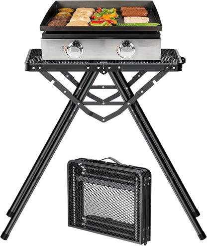 FUNYKICH Folding Grill Tables for Outside(23.62"x15.75"), Max Height 28'' Portable Metal Camping Tables for grill, Fit 17” or 22” Other Tabletop Grill with Portable Handle for Camping Backyard BBQ