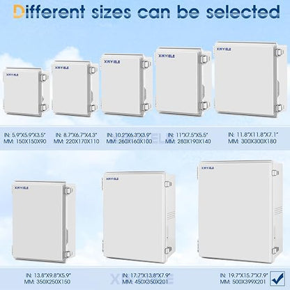 Waterproof Outdoor Project ABS Plastic Junction Box IP67 Weatherproof Dustproof Enclosure with Hinged Cover, Mounting Plate,Wall Brackets for Power Project (Grey,19.7"x15.7"x7.9")