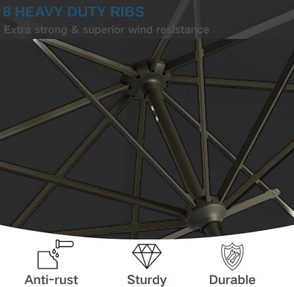 9' Solar LED Patio Umbrella with Tilt & Crank|8 Sturdy Ribs,UV Protection,Outdoor Market Table Umbrella for Deck,Lawn,Pool,Backyard(Black)