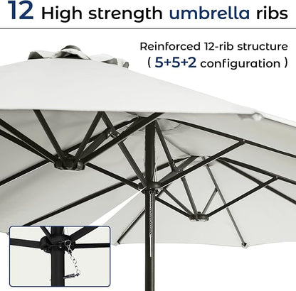 DomeShade Large 15FT Double Sided Patio Umbrella with Base Included,Rectangle Sun Shade for Pool,Deck,Backyard,Patio,Garden –Large White Outdoor Umbrella,Ivory