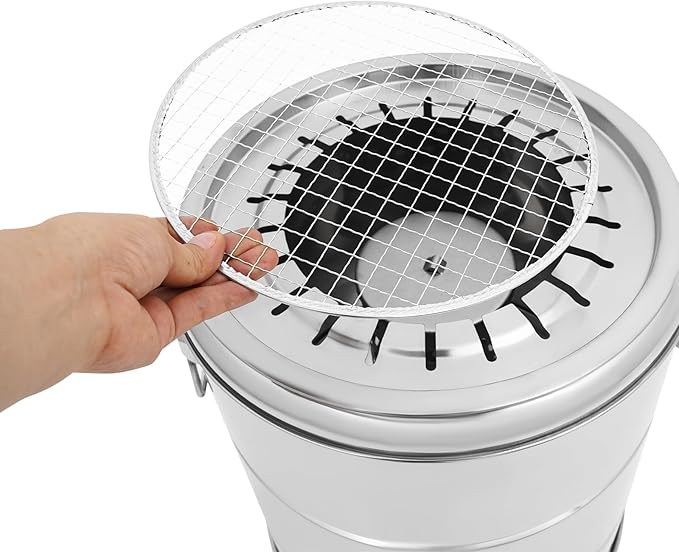 Smokeless Barbecue Charcoal Barrel Grill, Portable Stainless Steel Surround Hanging Grill with 22 Skewers & BBQ Grill Cooking Grate for Picnics/Camping/Traveling/Parties/Beaches/Gardens