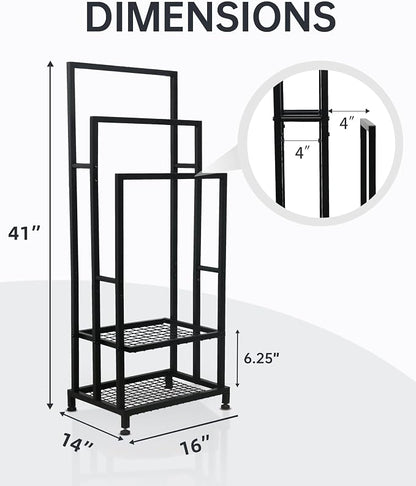 ZOES HOMEWARE Heavy Duty Pool Towel Rack for Outdoor | 3 Tier Free Standing Towel Rack with 2 Storage Shelves | Anti-Rust Stand Rack for Outdoor,Pool &Bathroom | Black, 41"x16"x12"