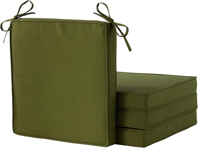 Outdoor 18 inch Square Patio Dining Chair Pads – Comfortable Fiber-Filled Seat Cushions with Ties, Reversible Polyester Fabric - Hunter Green, Set of 4