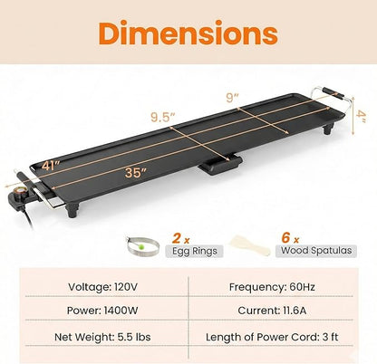 SIMOE 35 Inch Large Electric Griddle, Teppanyaki Grill BBQ with 4-Level Adjustable Temperature, Insulated Handles & Drip Tray, Indoor Outdoor Extra Long Griddle Pan Electric for Party, Home, Camping