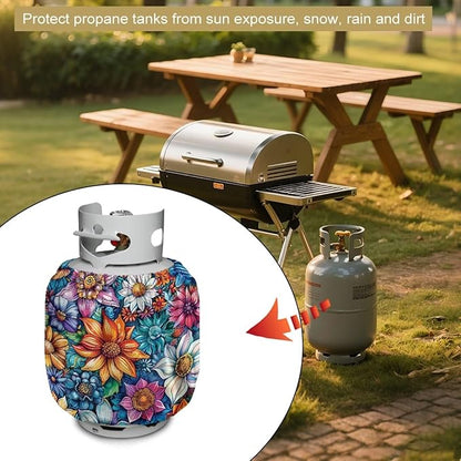 Flower 20 lb Propane Tank Cover Protective Propane Tank Blanket for Grill, Travel Trailer RV, and Outdoor Use Windproof Weatherproof Gas Cover