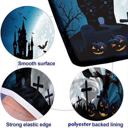 Halloween Picnic Fitted Tablecloth and Bench Seat Covers, 3 Pieces Set, Witch on The Full Moon Pumpkin Waterproof Table Cover, 28x72 Inch, Great for Picnic Party Outdoor Patio Use