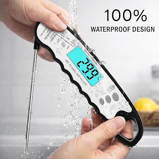 COOLMI Digital Meat Thermometer for Cooking - 2s Instant Read Food Thermometer, Waterproof, 180 Auto-Rotating Backlit Large Display, Temp Lock & Recalibration, for BBQ Grill Kitchen Oil Candy